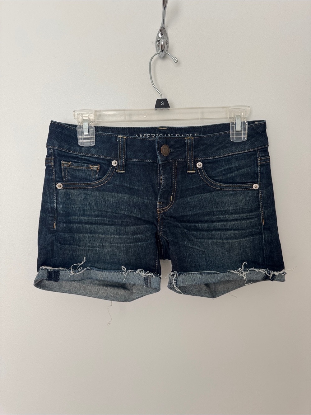 American Eagle Outfitters Dark Indigo Rolled Hem Denim Shorts